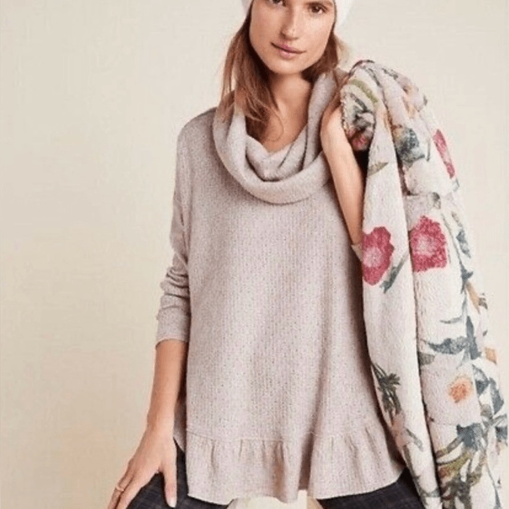 Maeve Anthropologie Addie Ruffled Hacci Cowl Neck Knit Pullover Blush Pink M